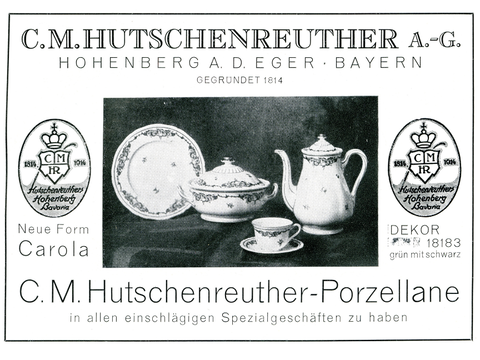 Historic advertisement for C. M. Hutschenreuther porcelain from Hohenberg.
