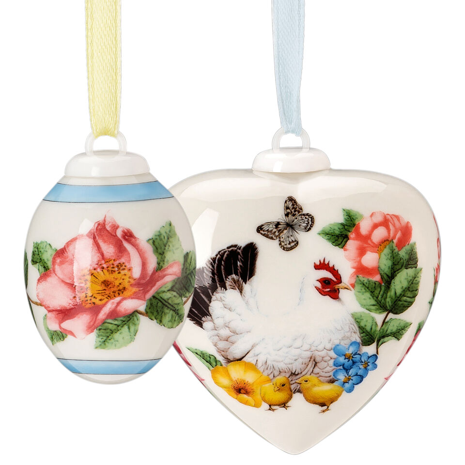 Hutschenreuther porcelain heart and porcelain egg with spring motifs