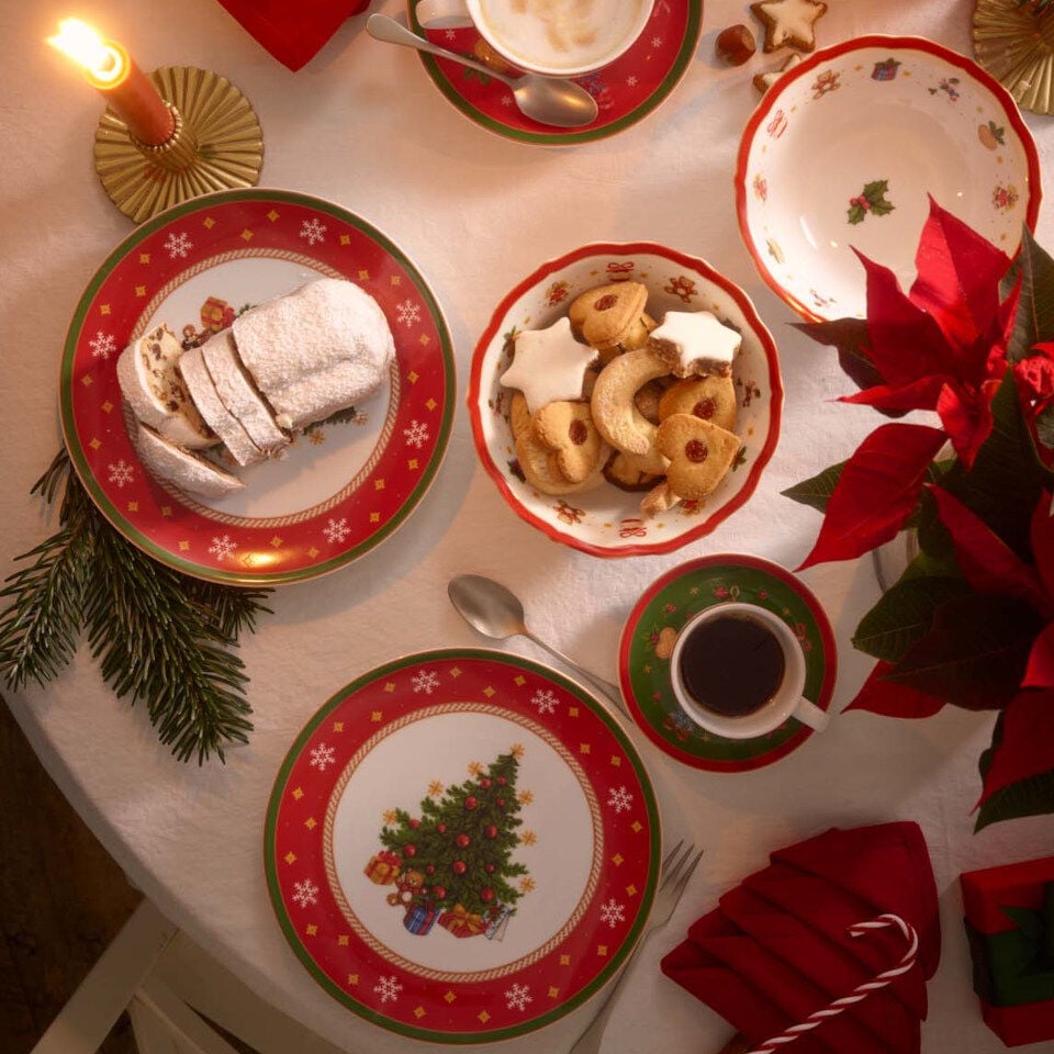 A table laid with Christmas tableware from Happy Wintertime