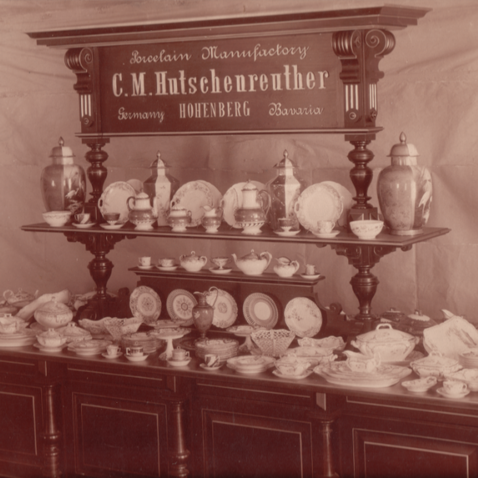 Historic display of Hutschenreuther porcelain in the C.M. Hutschenreuther manufactory.