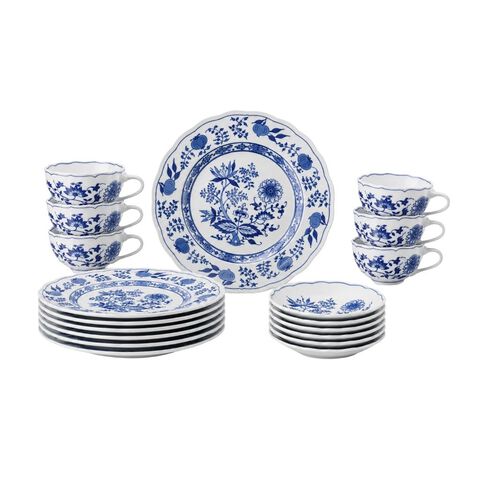 Servizio da t&egrave; blu e bianco da 18 pezzi per 6 persone